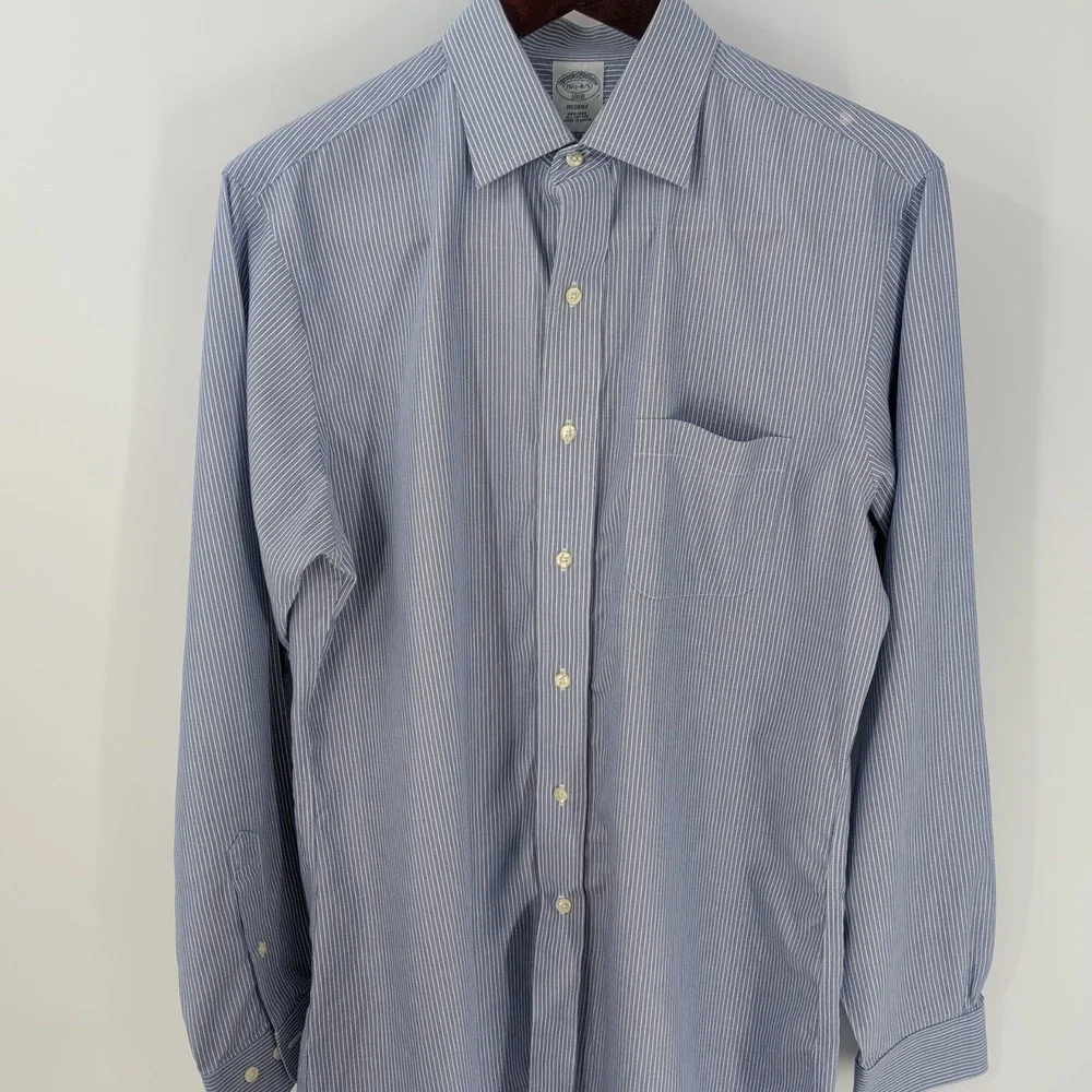 Brooks Brothers‎ Regent Striped Classic Button-Up Dress Shirt Blue Sz 15.5 4/5